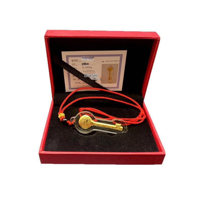 999 Pure Gold Wealth Blessings Pendant with Gift Box - Red Sales Promotion