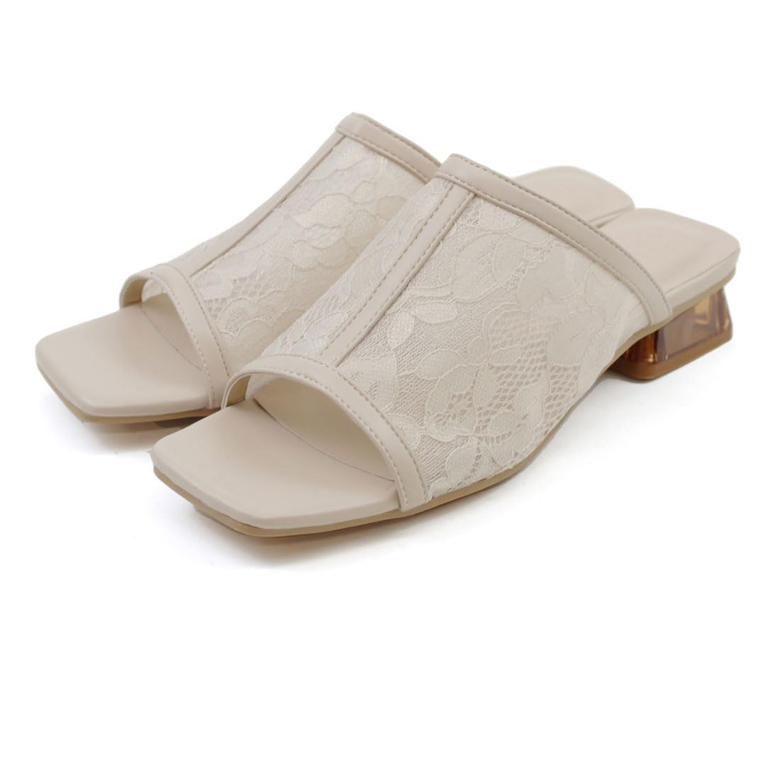 

Vivian Women s Sheer Tulle Sandals with Clear Heel, Beige, Size S (22.0-22.5cm), V0378SM