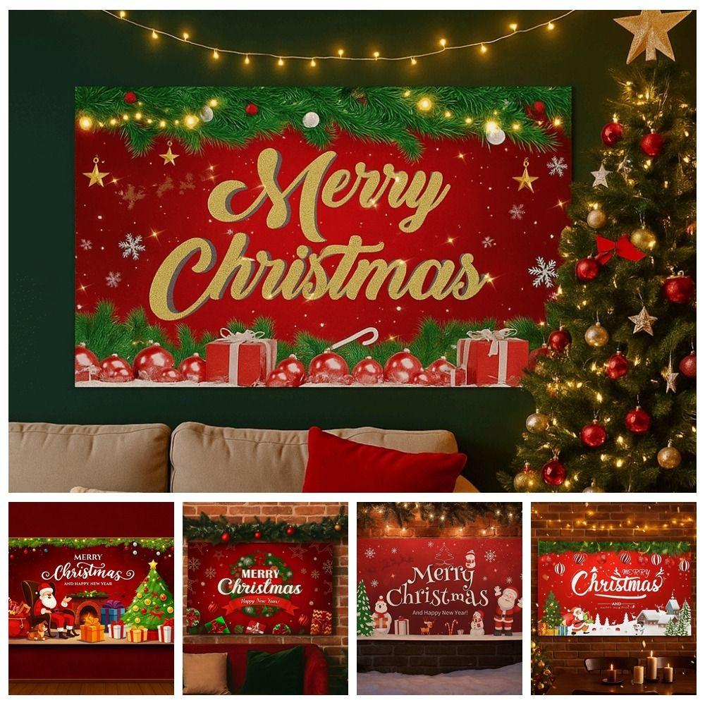 Red Happy Christmas Photography Backdrop Happy New Year Theme Christmas Festival Christmas Background Banner Cloth