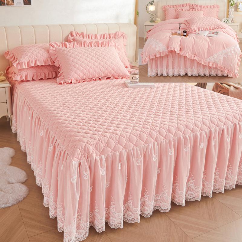 Colcha de renda estilo princesa, quatro estações, peça única, grossa, acolchoada, lavável, antiderrapante