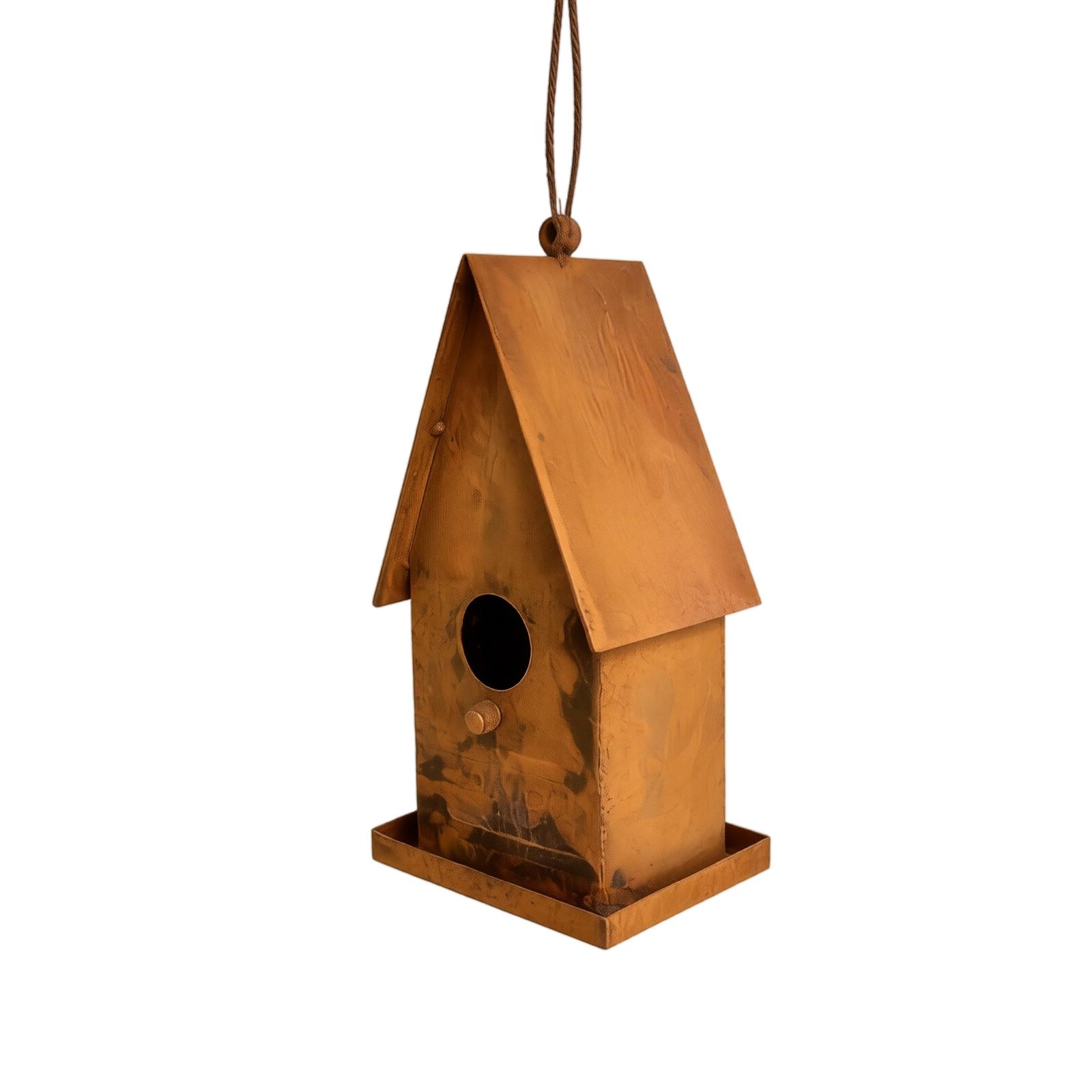Vintage Style Iron Bird Feeder Hanging Garden Ornament Metal Craft Decorative Outdoor Birdhouse Sculpture One Size