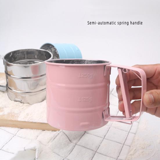 Semi Automatic Flour Sifter Handheld Push-Type Mesh Shaker for Baking Cakes Cookies Powdered Sugar Cocoa Powder Kitchen Tool
