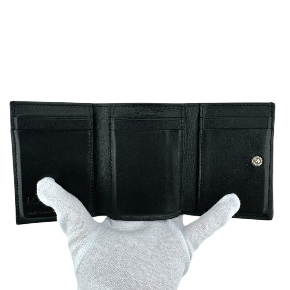 Loewe Cartera compacta anagrama cuero 6 compartimentos para tarjetas Plegable en tres partes cuero negro Usado