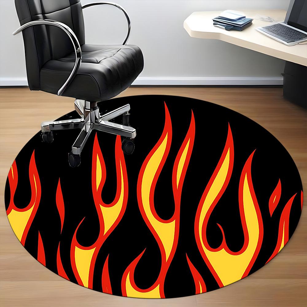 1pc Flame Pattern Carpet, Round Non Slip Durable Large Size Office Carpet, Suitable for Office