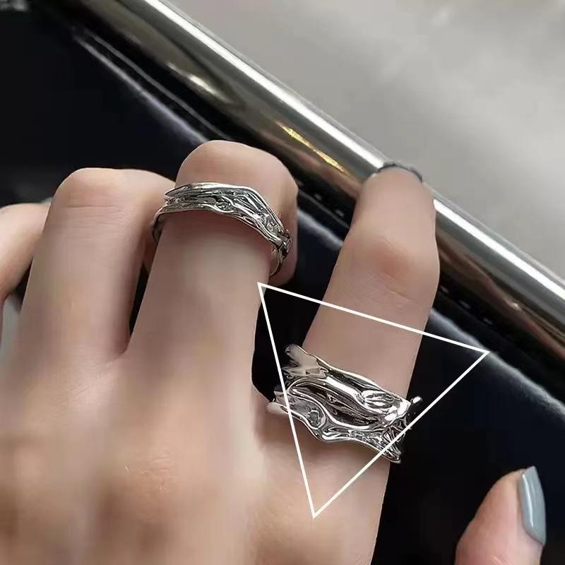 Punk Adjustable Open Ring for Women Men Geometric Irregular Personality Temperament Rock Metal Y2K Accessories Jewelry Gifts