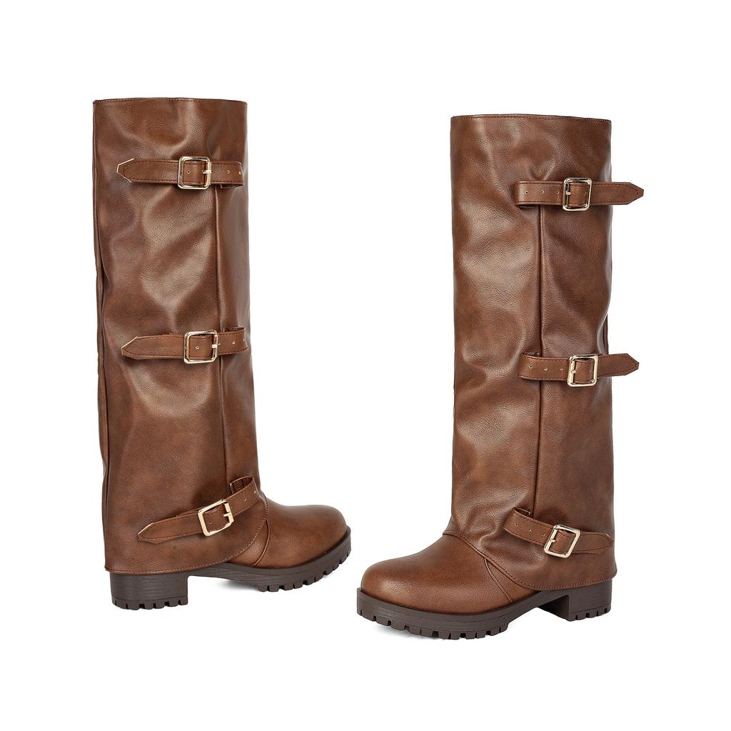 Belt Buckle Tall Pants Boots Vintage Martin Boots Roman Boots Thick Mid-Heel Boots 40-45 Large Size Boots