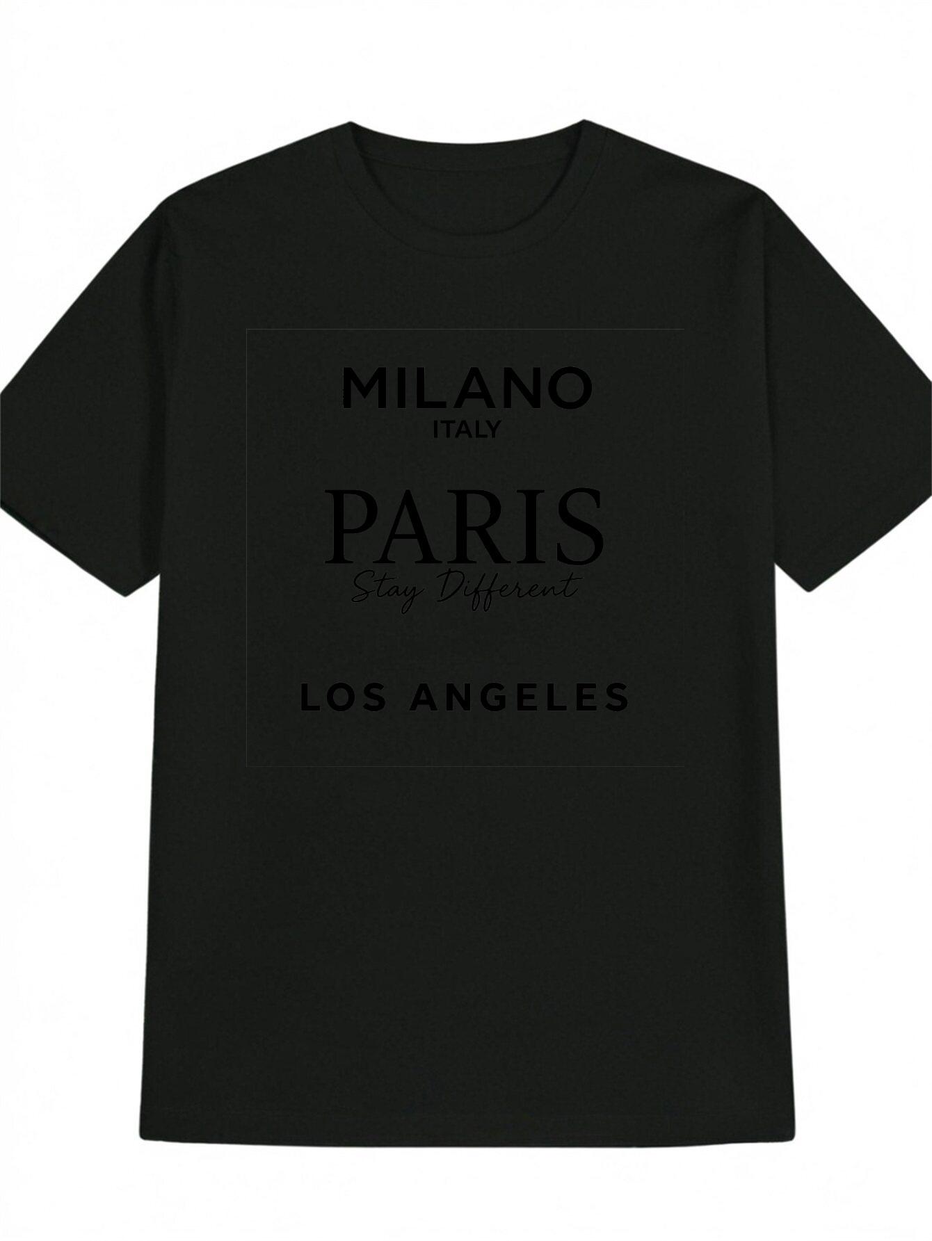 Casual Short Sleeve T-shirt - MILANO ITALY & PARIS Stay Different Graphic Print XXL