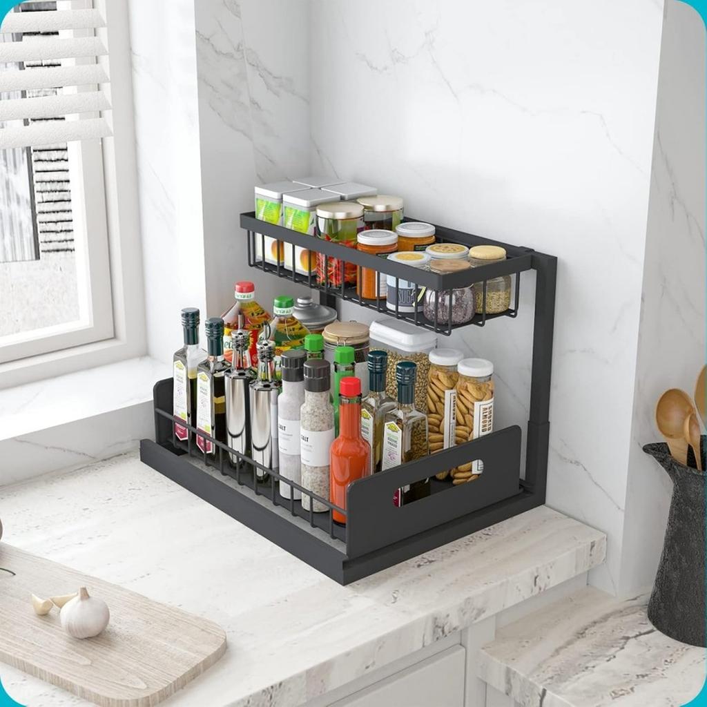 Pull Out Cabinet Organizer Multi-Purpose Storage Rack for Kitchen Counter Seasoning