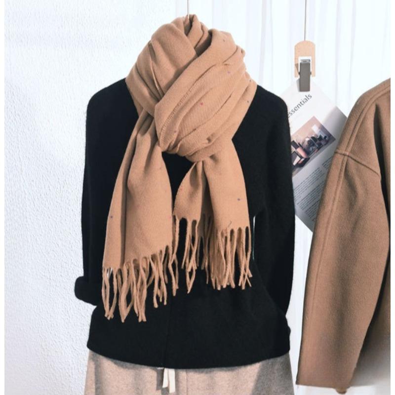 Jednobarevný s puntíky, střapce, dámská šála, podzimní zimní teplé silné šály, univerzální trendy šik šátek
