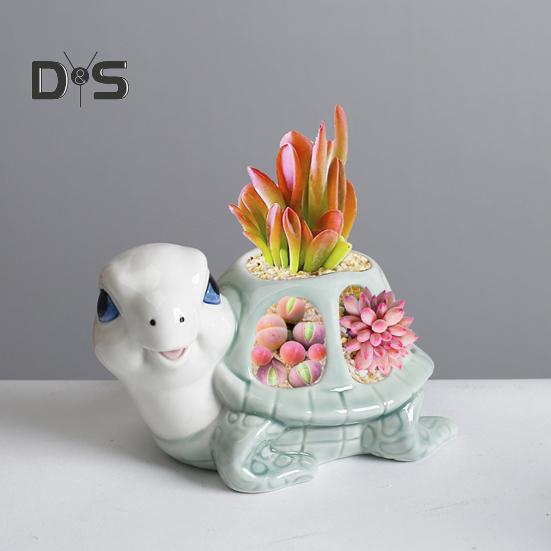 Pflanzgefäß für Sukkulenten in Schildkrötenform, Keramik-Blumentopf in Schildkrötenform, hohler Pflanztopf in Schildkrötenform mit Abflussloch für Kräuter, Sukkulenten und Kakteen