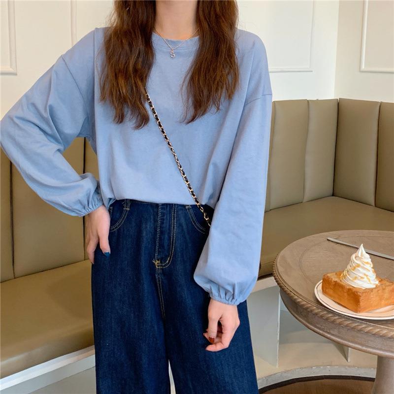 2025 Spring Women's Solid Color Lantern Sleeve Loose T-Shirt