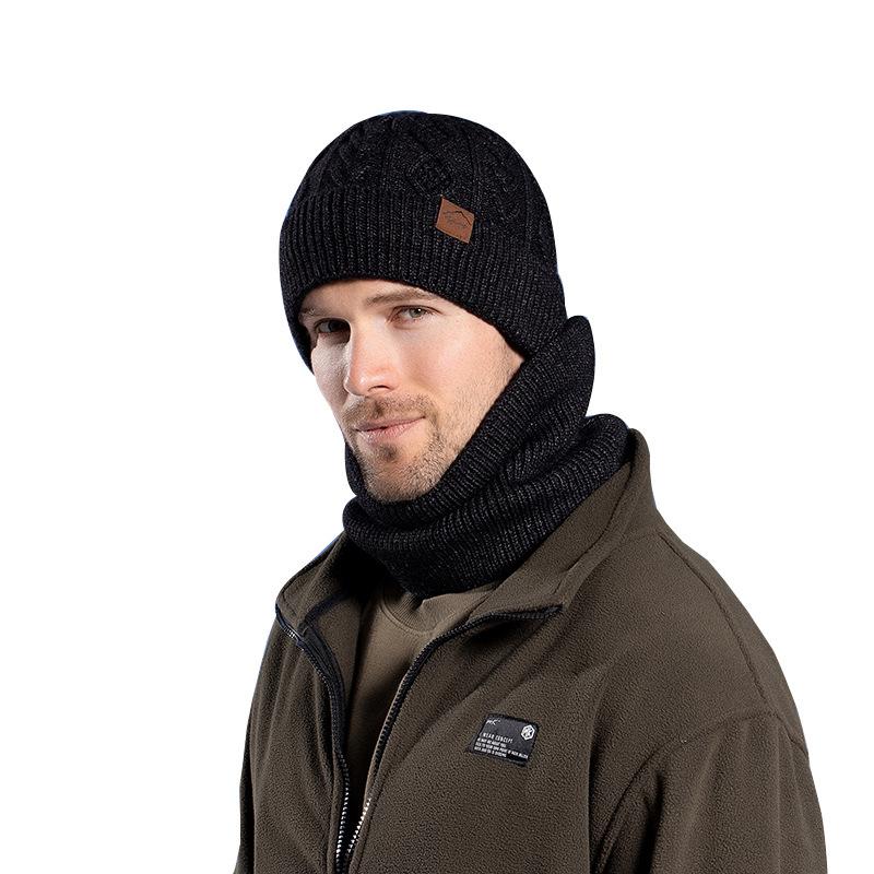 Ciepły z aksamitnym kapeluszem, rękawiczkami i szalikiem, zimowym, odpornym na zimno wełnianym kapeluszem, europejskim i amerykańskim, męskim, dzianinowym