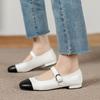 Single shoe clearance benefits 2025 Mary Jane shoes women's French retro square head one-word buckle white flat-bottomed small leather single shoes