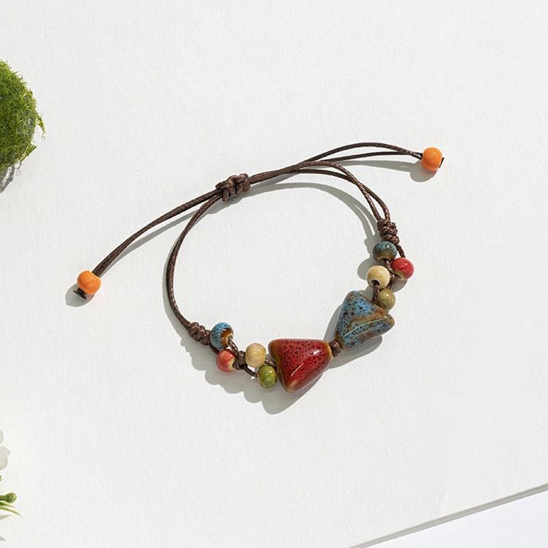 Retro Ethnic Style Ceramic Bracelet - Chinese-style Colorful Porcelain Beads Woven Bracelet