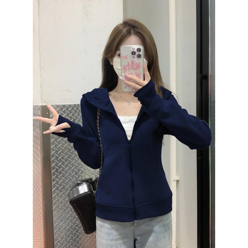 Синий спортивный женский свитер для йоги весна и осень тонкий повседневный кардиган на молнии удобный универсальный и модный S