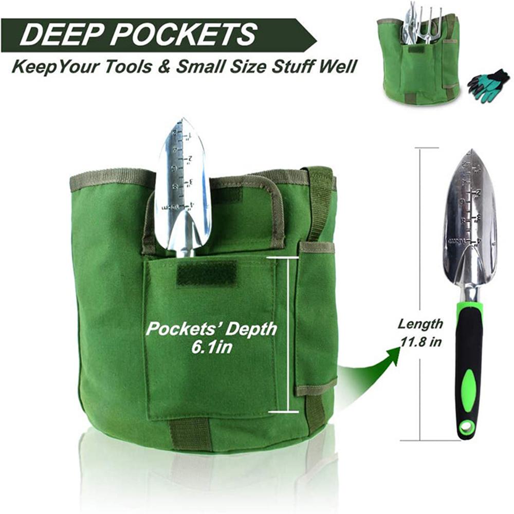 1PC Waterproof Canvas, Grass Green Hand-Held Garden Tool Bucket Bag, Tool Storage Bag, Camping Outdoor Storage Basket