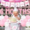 Half Birthday Decorations - Pink Gingham Banner Bow, Balloons, Cake Topper for Girls 6 Month Party Supplies
