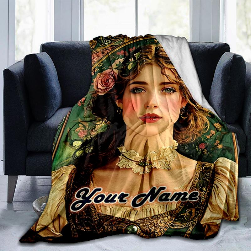 1PC Custom Name "Victorian Elegance Portrait" Flannel Blanket Versatile,all-season Throw Suitable for the Living Room,bedroom,camping,travel,and Gift