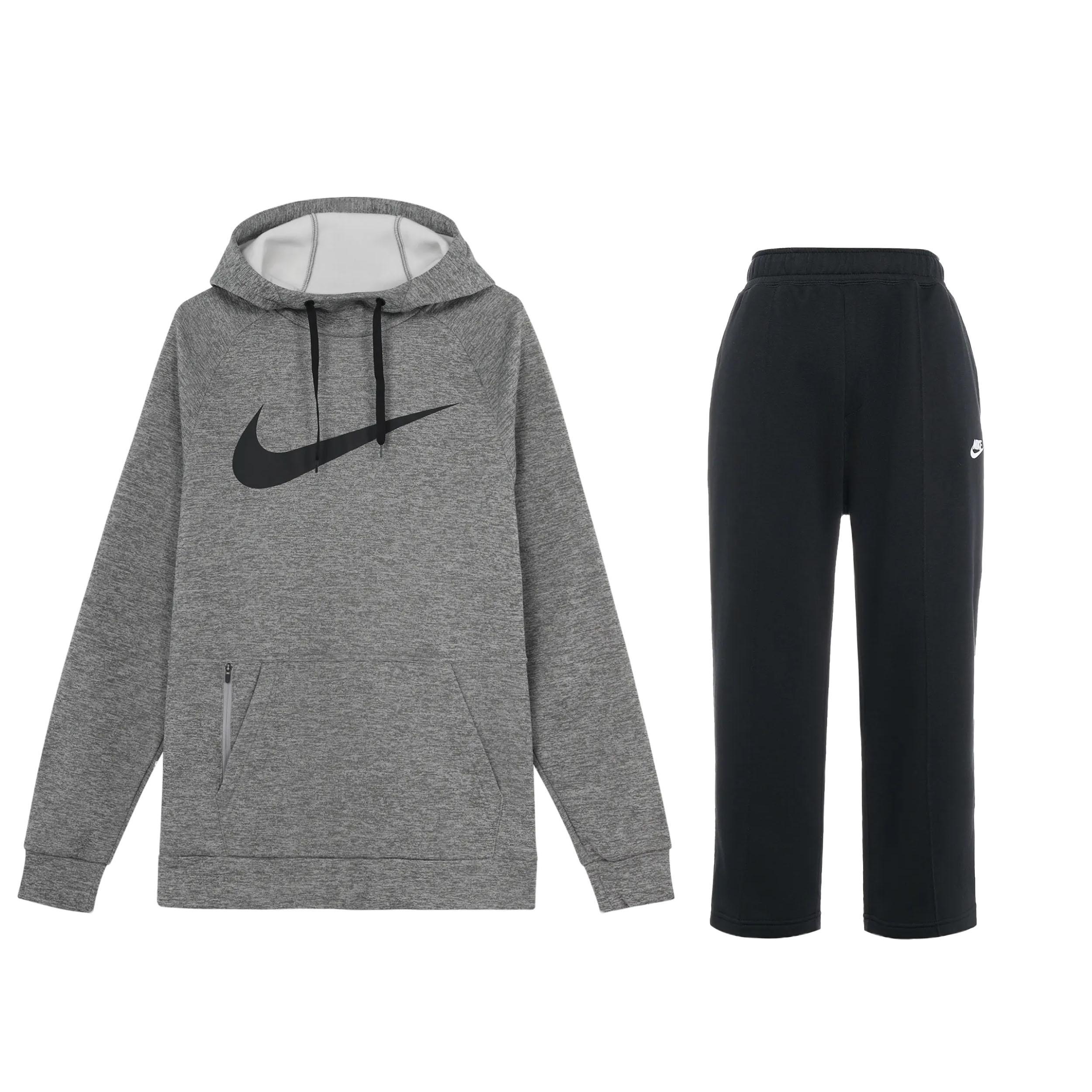 

Nike Hooded Long Sleeve Pullover Sweatshirt And Elastic Straight Leg Pants Casual Sports Set Unisex sets CU6240-063+DX0544-010 M