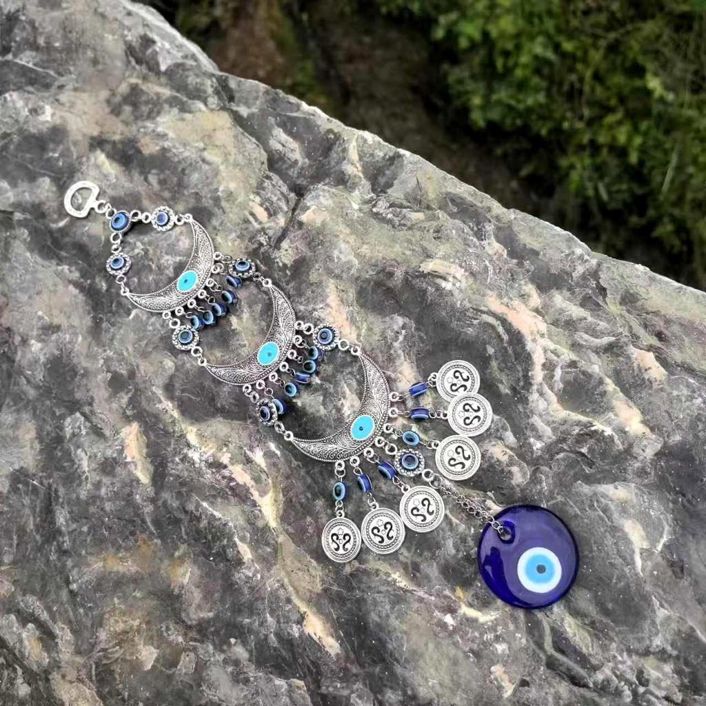 Clopoței de vânt cu ochi de demon, formă de lună, norocos, pentru mașina, casa și grădina, ornamente suspendate, ornament de perete, decor