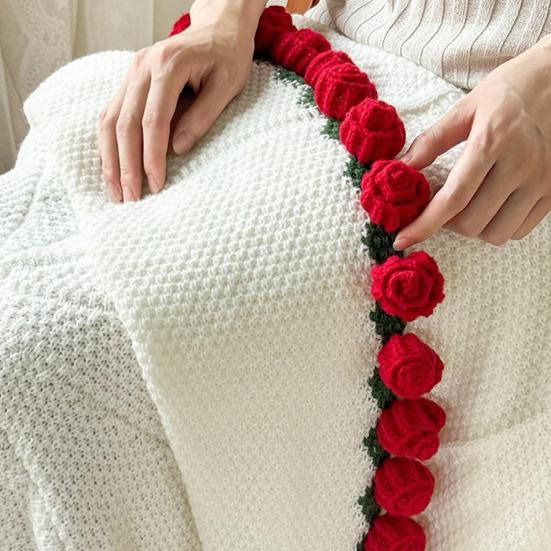 Rose Bouquet Blanket Handmade Crocheted Rose Blanket Floral Design Throw Blanket