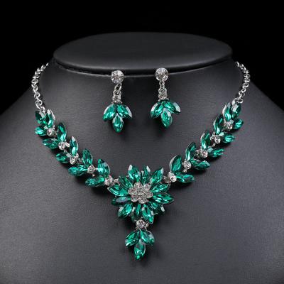 Vintage Flower Crystal Wedding Kolczyki Naszyjnik Zestaw dla Kobiet Zestawy Biżuterii Ślubnej Akcesoria Imprezowe