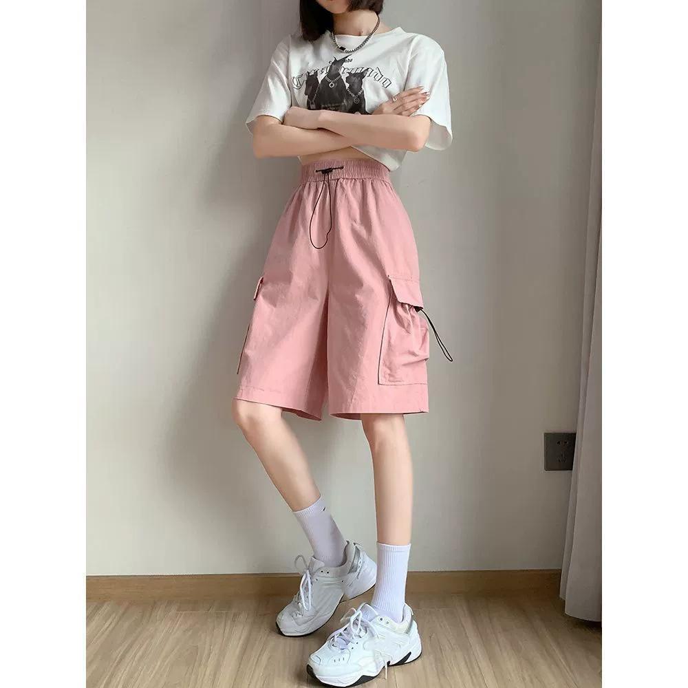Women High Waist Cargo Shorts American Style Streetwear Summer Wide Leg Pants Fashion Female Big Pocket Loose Shorts