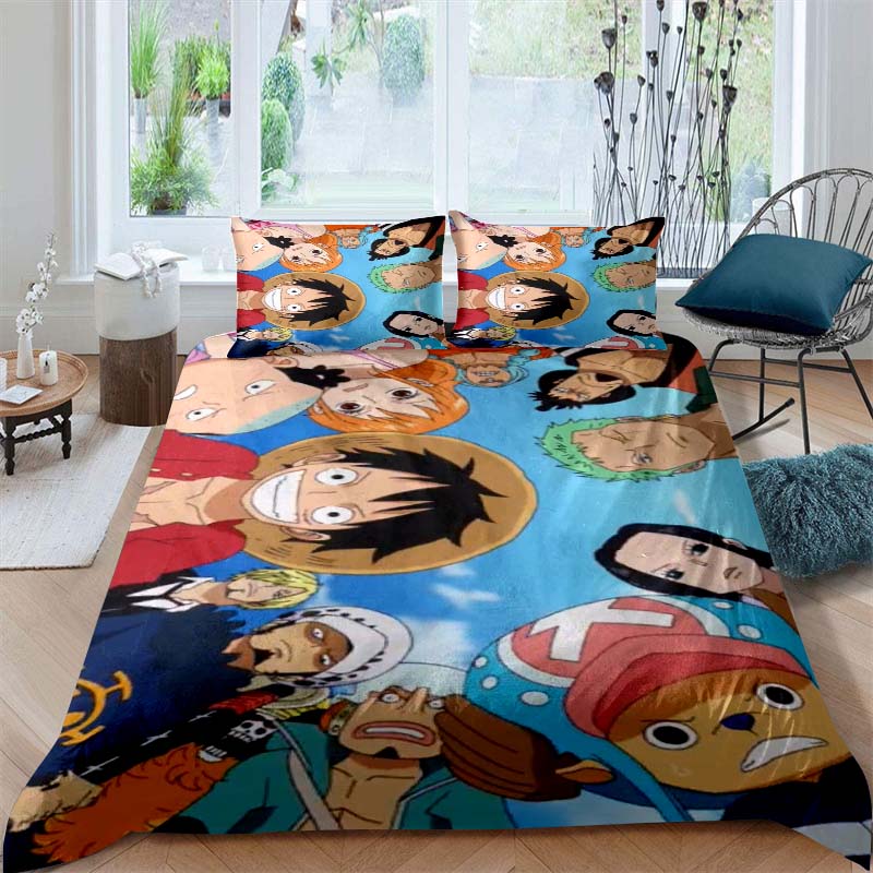 

A Set of ONE PIECE Themed Bedding, 3D Digitally Printed, All-season Polyester Duvet Cover and 2 Pillowcases. 135x200cm