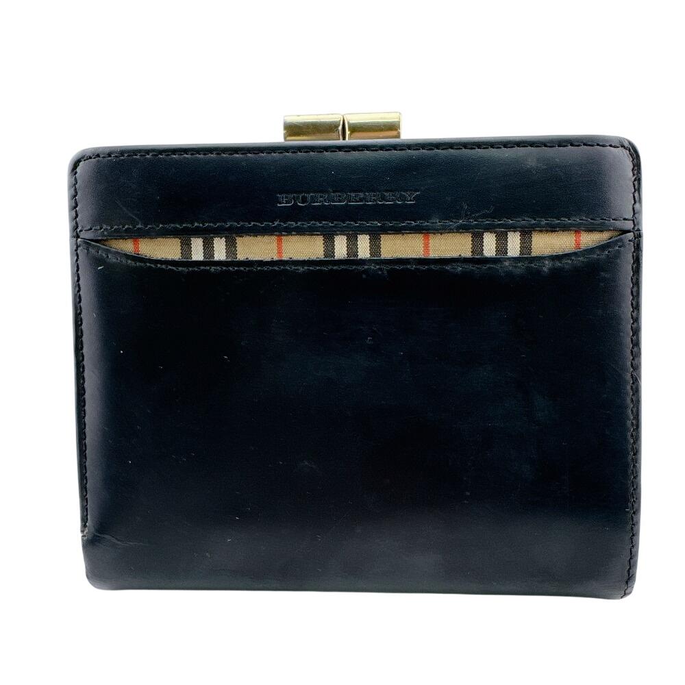 BURBERRY Gamaguchi Nova Check leather Bifold Wallet black leather Used