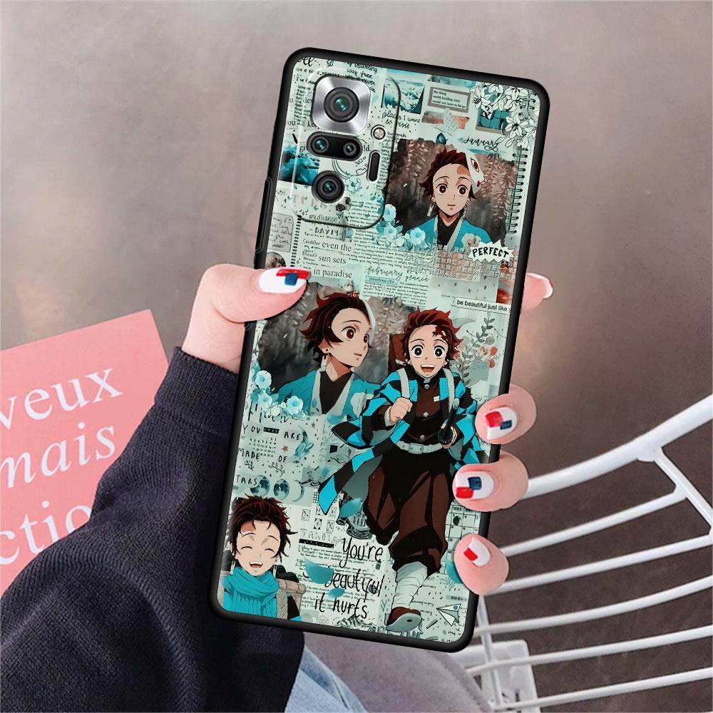 Luxury Black Phone Case For Xiaomi Redmi Note 11 10 9 8 7 Pro 9S 9A 9C 10s 8T K40 10C 10S Funda Cover Kimetsu Yaiba Demon Slayer