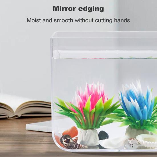 Yousheng Betta Fish Tank Aquarium Non-Slip Base 360 Degree Viewing Transparent High Light Transmittance Aquarium for Study Room Desktop Office Home