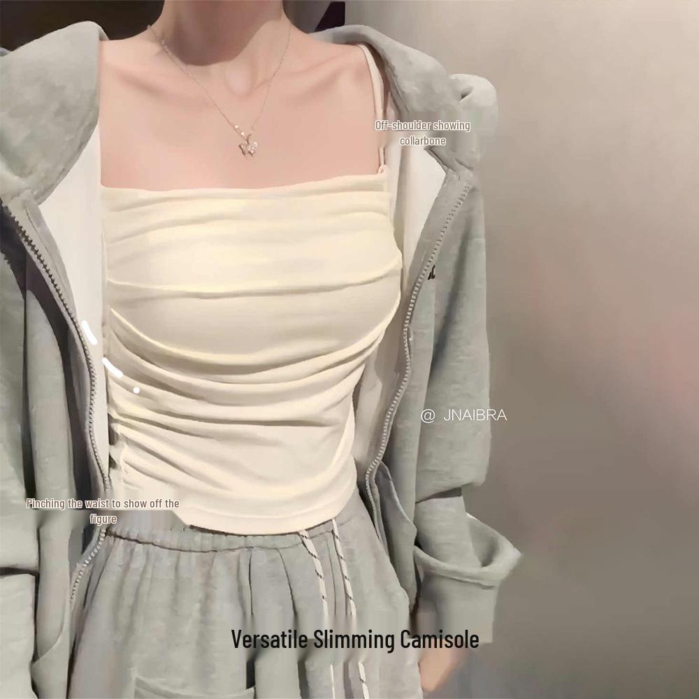 Top de Tirantes tipo Camisola Fruncido para Mujer, Puro y Sexy, con Almohadilla en el Pecho y Impresionante Diseño en la Espalda