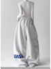 Unisex Wide-Leg Elastic Waist Drawstring Sweatpants with Print - Casual Loose Fit for Spring & Autumn