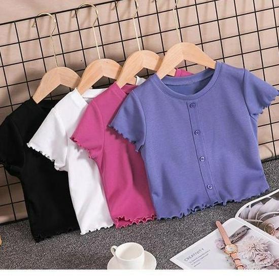 2024 Girls' Casual Solid Color Short-Sleeve T-Shirt