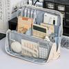 Large-capacity Upright Pen Case, Multi-compartment Design with Mesh Pocket, Cosmetic Storage Bag