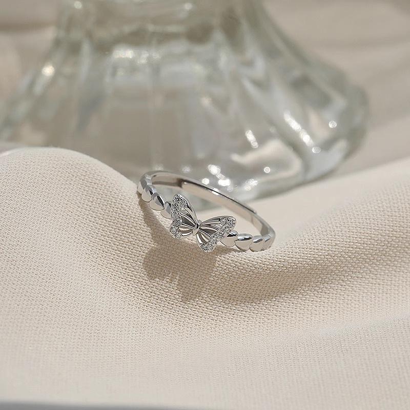 925 Silver Geometry Butterfly Love Heart Zircon Adjustable Opening Rings for Women Fine Jewelry Minimalist Accessories