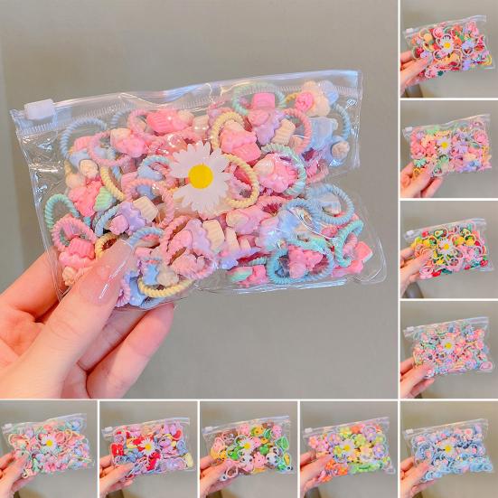 20 ks vlasových provazů Barevné kreslené květiny s mašličkou žába Dekor Vysoce elastické dívčí sponky do vlasů Vlasové doplňky