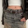 Ceinture en Cuir PU Style Américain Rétro pour Femmes avec Boucle Carrée en Métal pour la Mode Punk