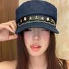 British Style Denim Octagonal Hat Korean Style Retro Painter Hat Casual Rivet Denim Beret  Girl
