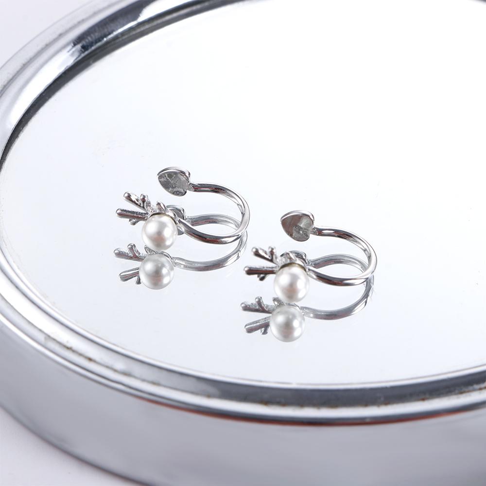C Cubic Cartilage Stud Clip Earring Elk Ear Clips Christmas Earrings Korean Style Pearl Ear Clips