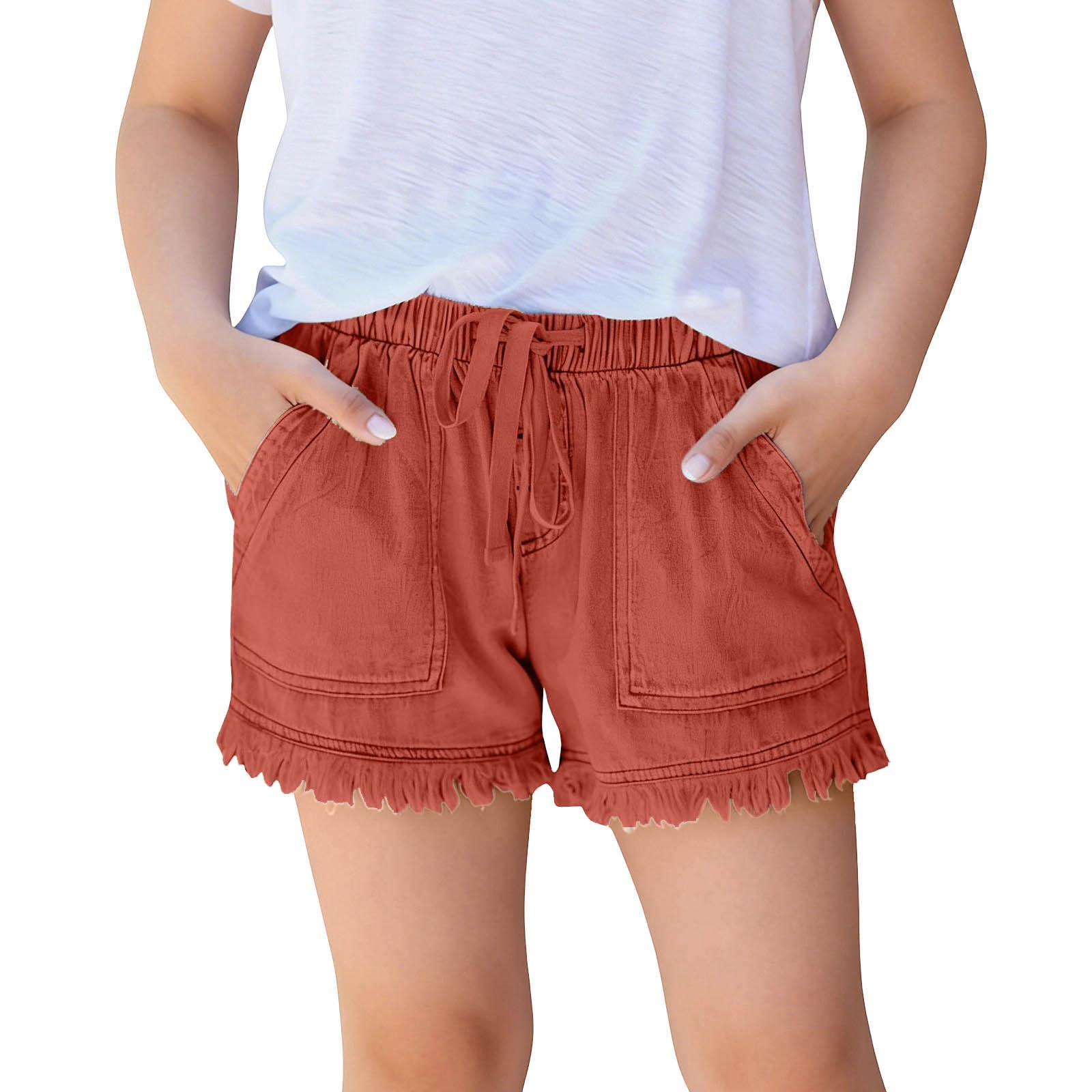 

Kids Fringe Denim Shorts - High Waist Elastic Casual Bottoms 160 Кіновар