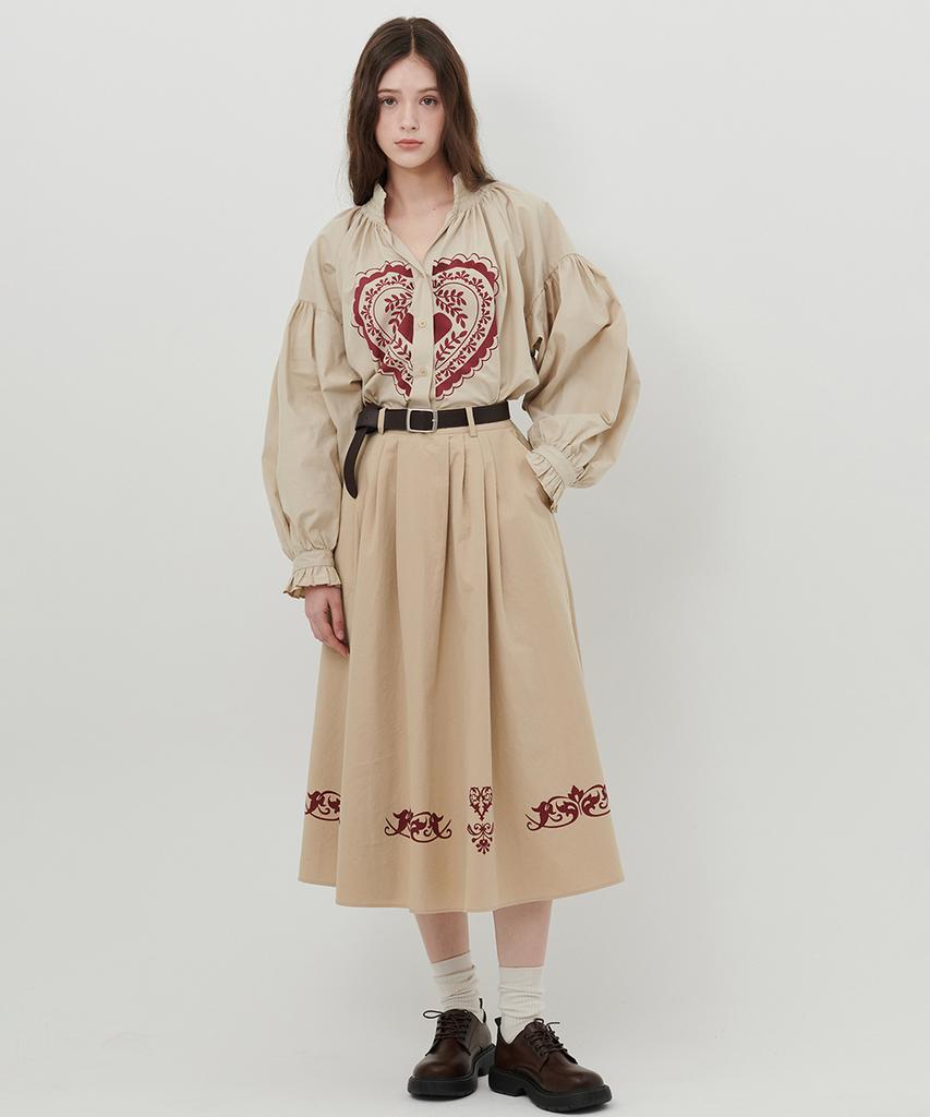 Eoboneoseu Ornament Print Midi Skirt [Beige]
