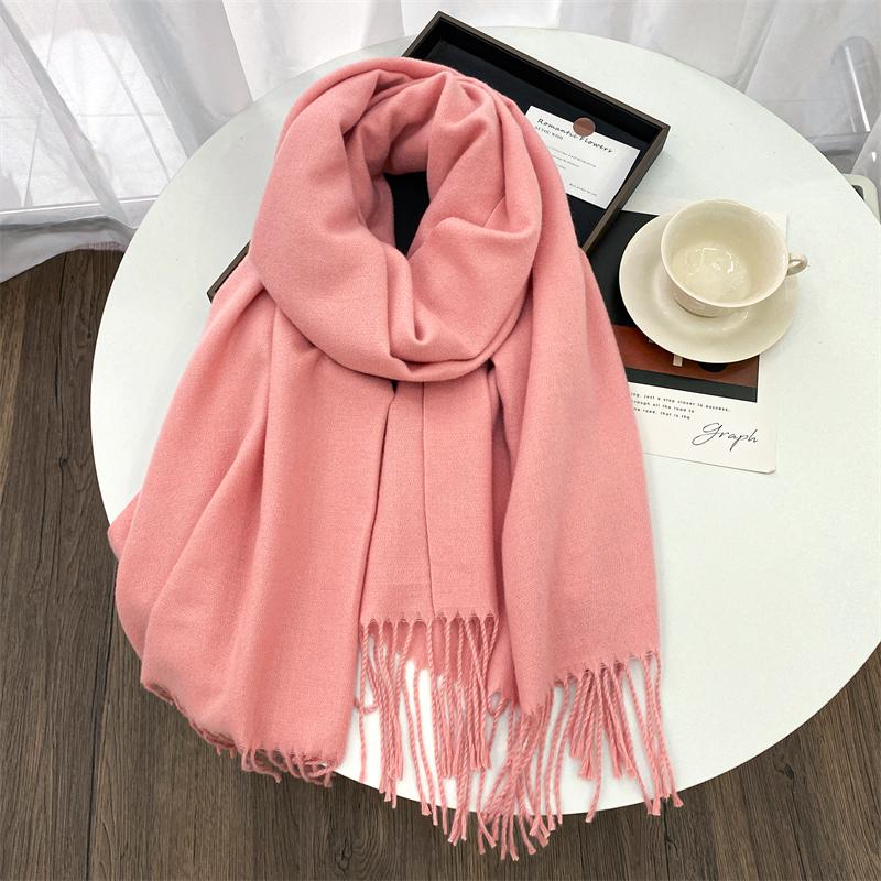 Winter Scarf Women Luxury Autumn Winter Cashmere Scarf Thickened Warm Shawl Classic Tassels Fluffy Scarf Solid Cope Foulard