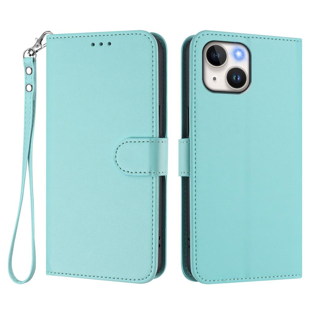 For iPhone 15 Leather Case Wallet Stand Phone Cover with Wrist Strap
