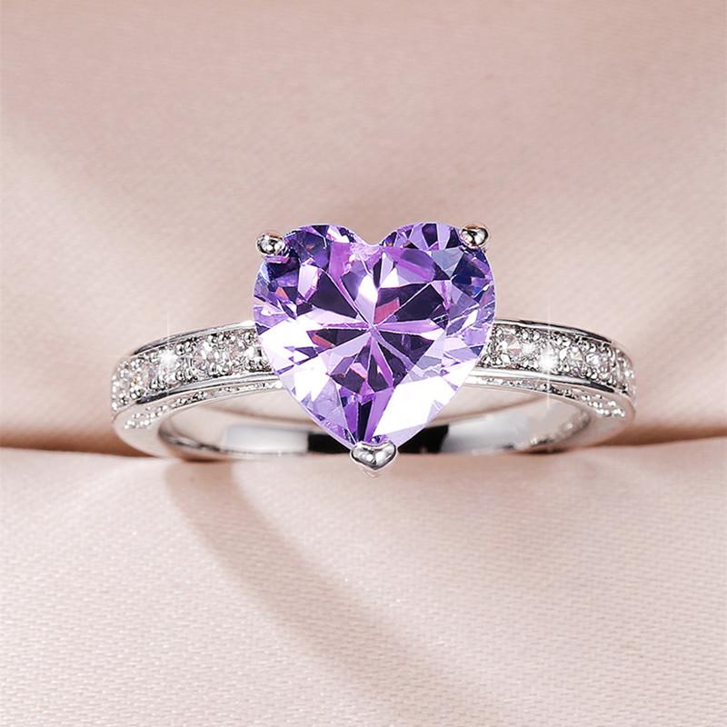 Huitan Colorful Heart Cubic Zirconia Rings for Women White/Pink/Green/Blue Luxury Wedding Engagement Bands Eternity Love Jewelry