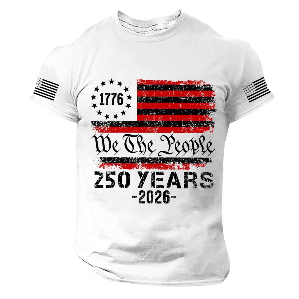 Men's Short Sleeve Casual Crew Neck T-Shirt with Historic Print We the 250 Years 1776 2026 Patriotic Design