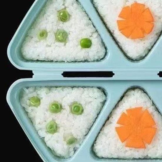6-Cavity Triangle Onigiri Mold Bento Box 2-in-1 Rice Ball Maker with Lid Portable Lunch Container for Meal Prep Picnic School Lunch