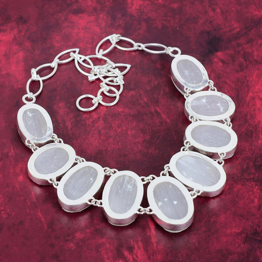 Selenite Druzy Handmade Gemstone Necklace, 925 Solid Sterling Silver Necklace Antique Jewelry, For Thanksgiving