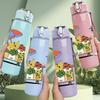 1PC Beach Umbrella And Bear Cartoon 750ml Color Plastic Sports Water Bottle Leakproof Flip Straw Lid Suitable for Sports Office Home Use
