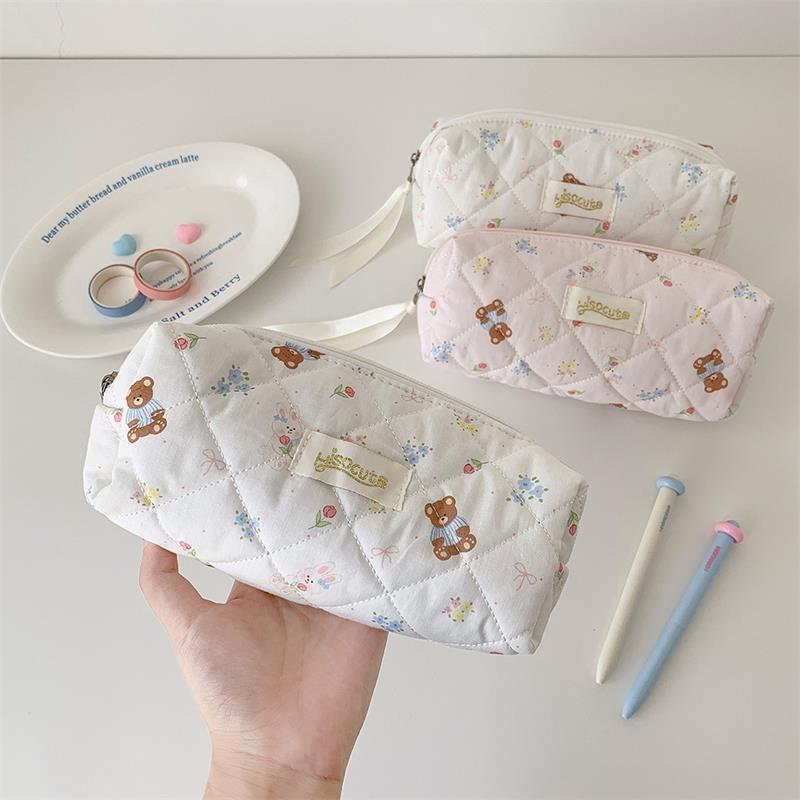 Cute Bear Prints Pencil Case Pen Bag Large-Capacity Student Stationery Storage Bag Portable  Girly Cosmetic Bag Gifts